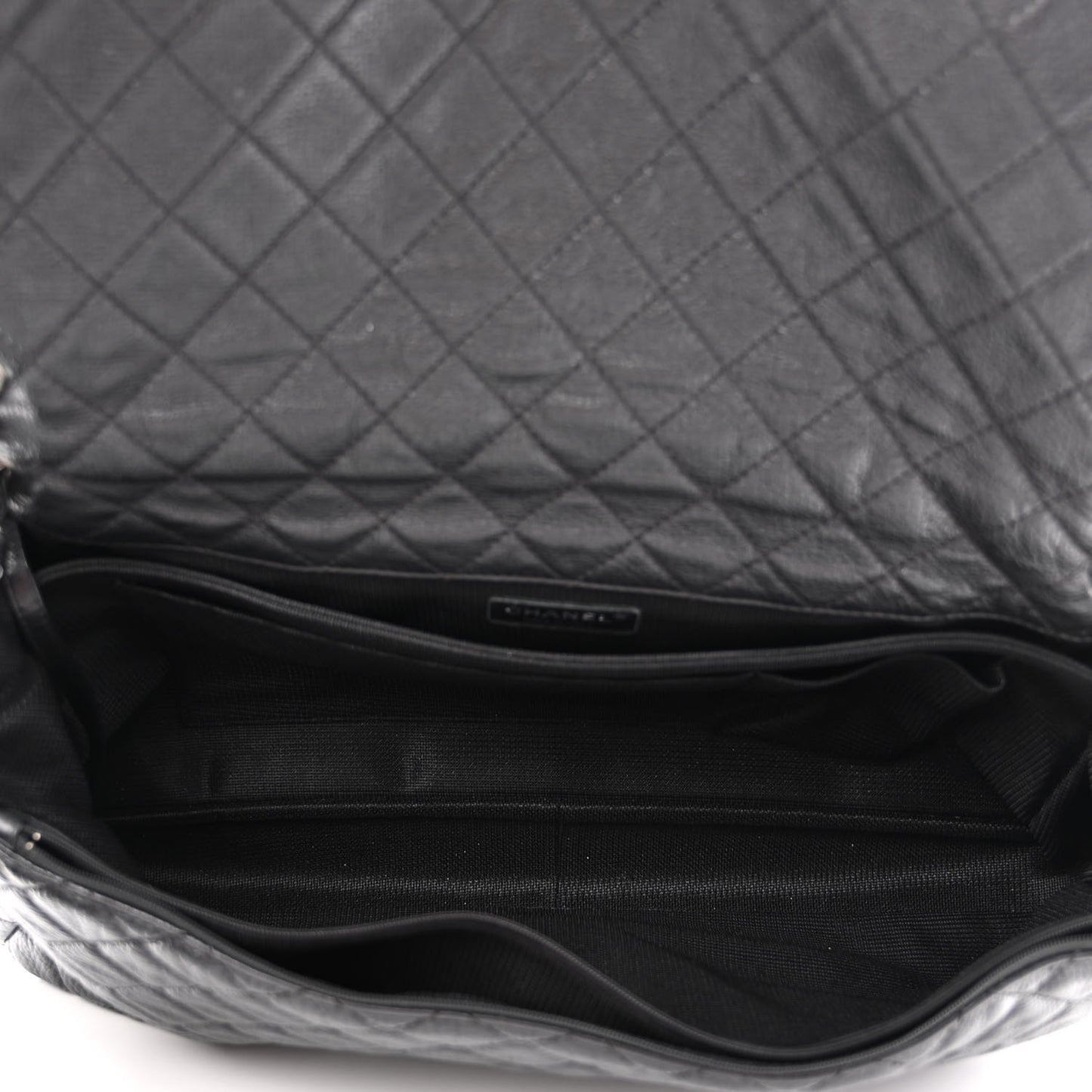 Calfskin Quilted XXL Travel Flap Bag Black