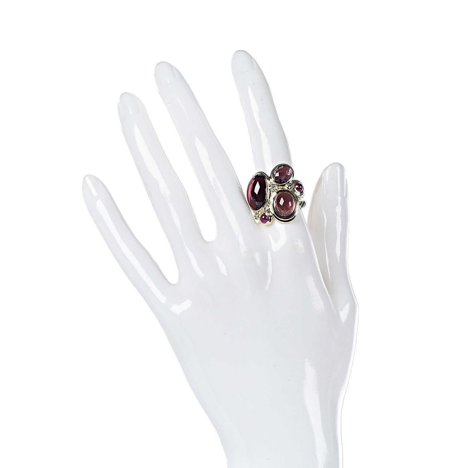 David Yurman 18K Yellow Gold Tourmaline Ruby Garnet Diamond Mosaic Ring 53 6.25 2 of 6