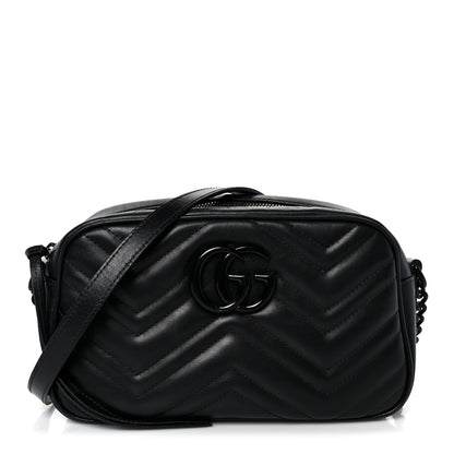Gucci Calfskin Matelasse Monochrome Small GG Marmont Chain Shoulder Bag Black 1 of 13