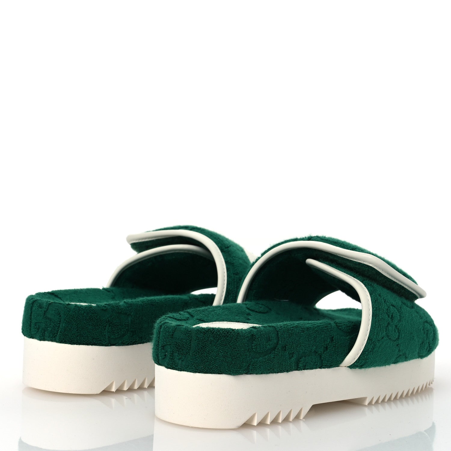 Gucci X ADIDAS Terry Cloth Trefoil GG Monogram Womens Platform Sandals 38 Green Off White 5 of 10