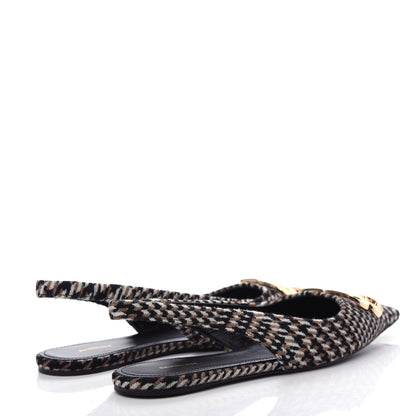 Balenciaga Tweed Prince Of Wales BB Knife Pointy Toe Slingback Flats 38 Camel Black 4 of 11