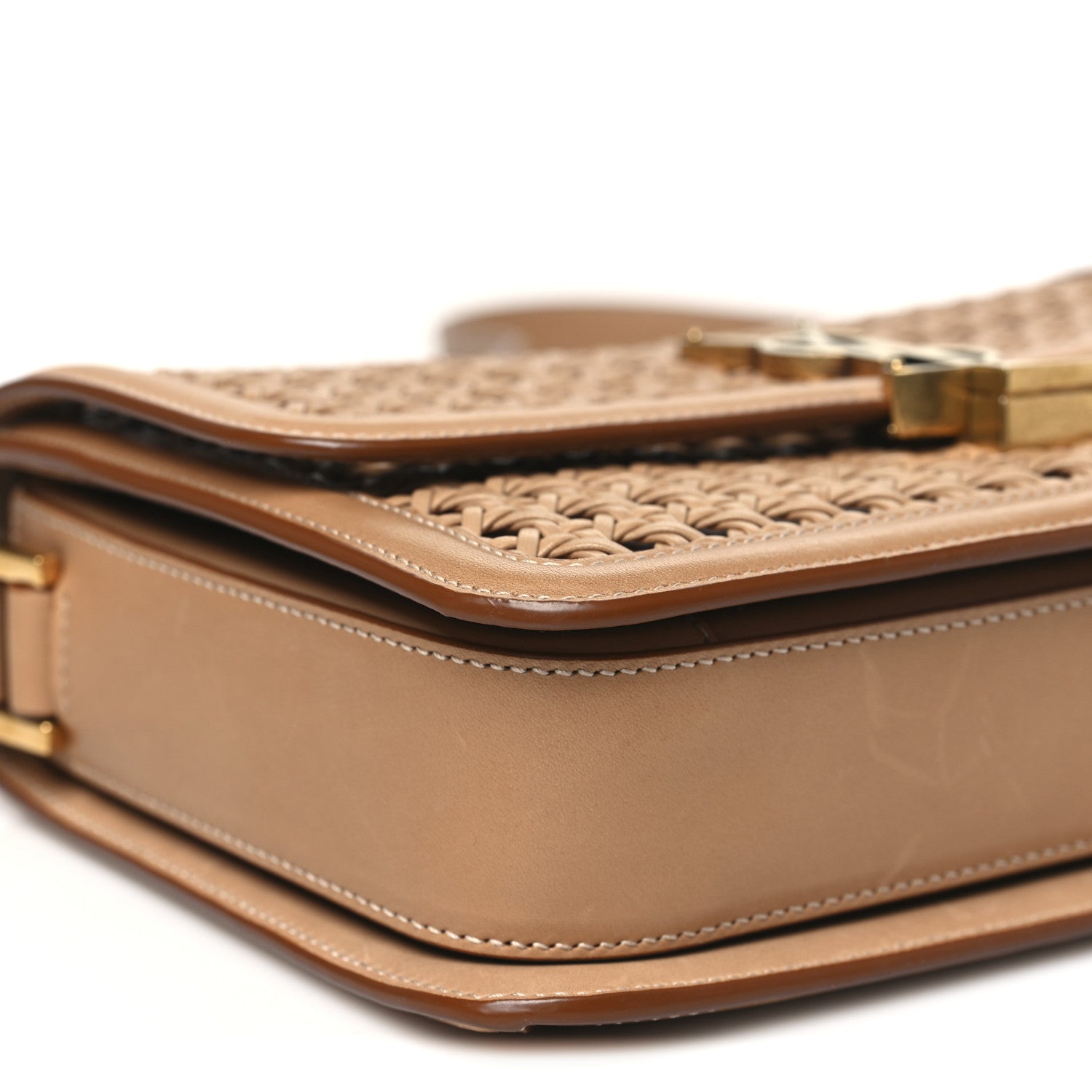 Saint Laurent Calfskin Woven Wood Medium Monogram Solferino