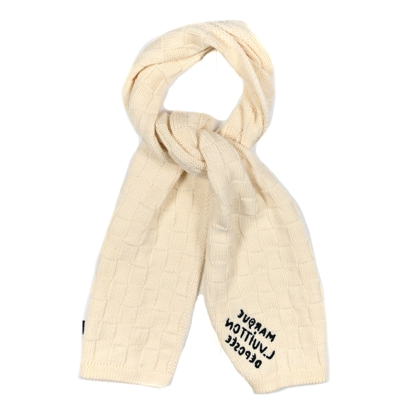 Wool Damier Snug Scarf Cream