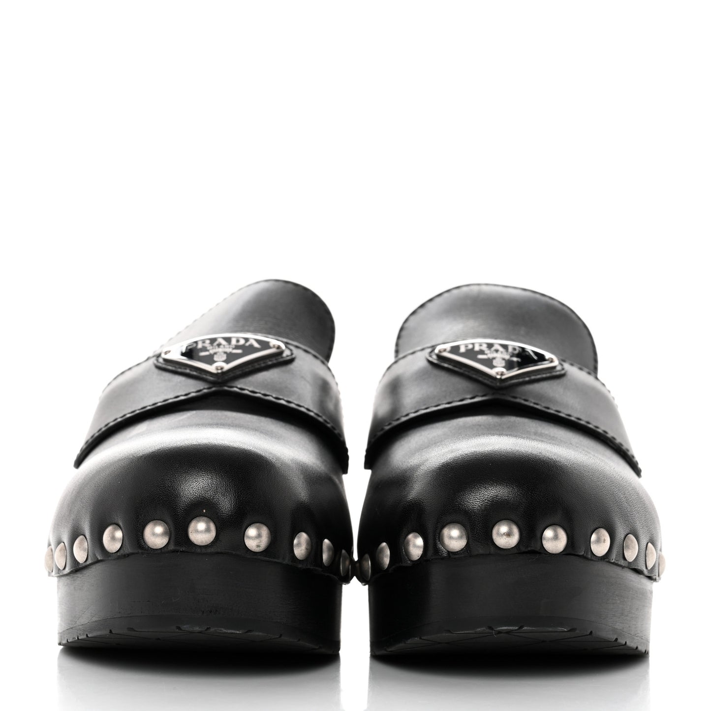 Natural Calfskin Metal Triangle Logo 45mm Clogs 36 Black