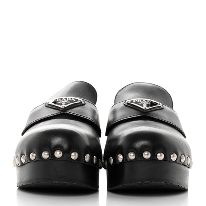 Prada Natural Calfskin Metal Triangle Logo 45mm Clogs 36 Black 2 of 9