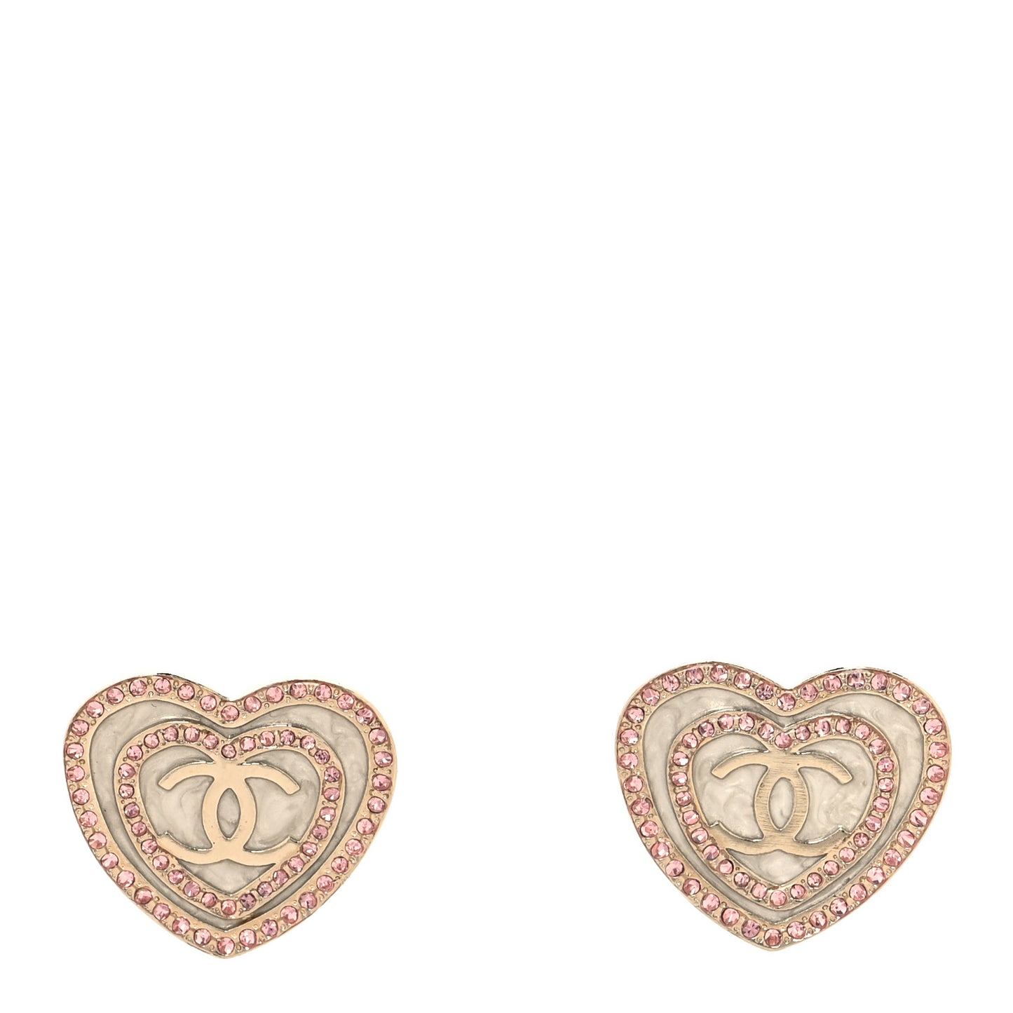 Crystal CC Resin Heart Earrings Gold Pink White