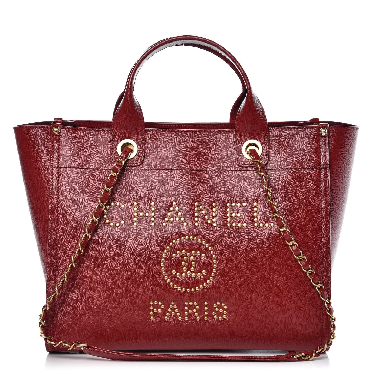 Caviar Small Studded Deauville Tote Red