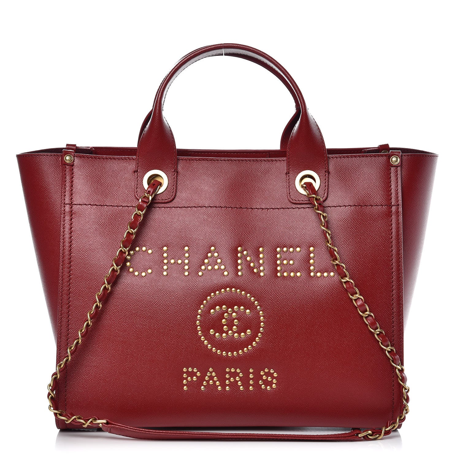 Chanel Caviar Small Studded Deauville Tote Red 1 of 8