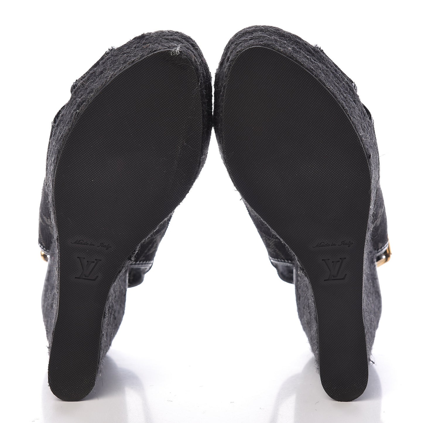 Denim Patent Espadrille Wedges 38 Black