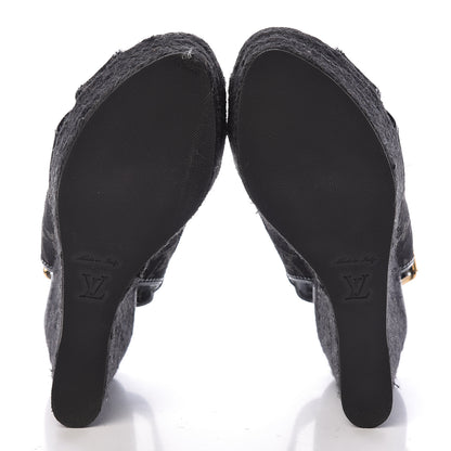 Louis Vuitton Denim Patent Espadrille Wedges 38 Black 5 of 8
