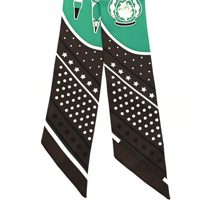 Hermes Silk Les Flacons Bandana Twilly Marron Vert Blanc 2 of 3