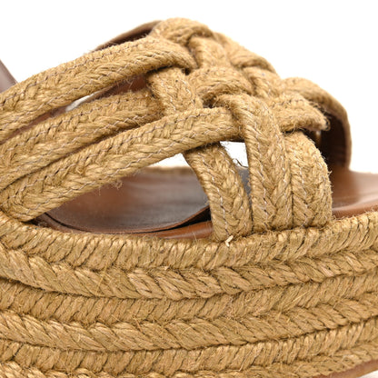 Saint Laurent Raffia Calfskin Platform Espadrille Wedge Sandals 35.5 Caramel 10 of 10
