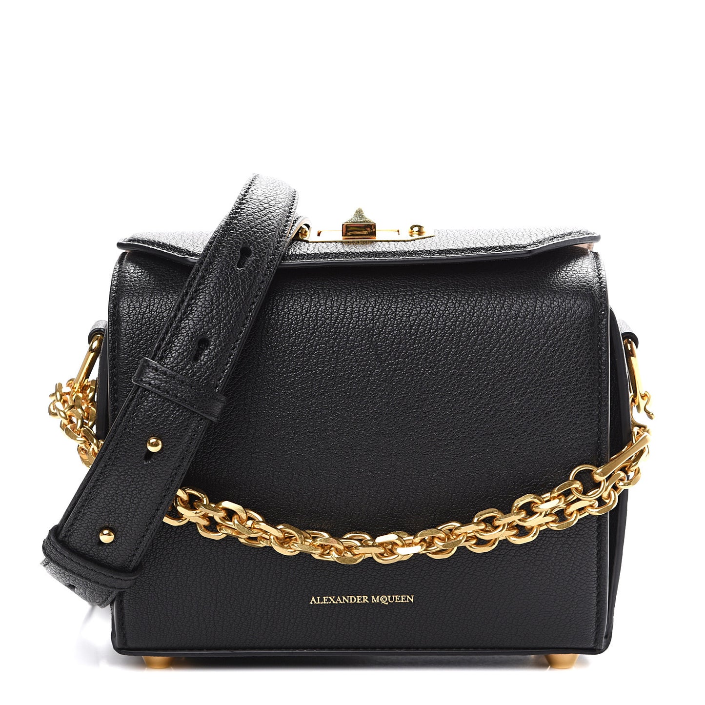 Fine Grain Goatskin Box Shoulder Bag 19 Black