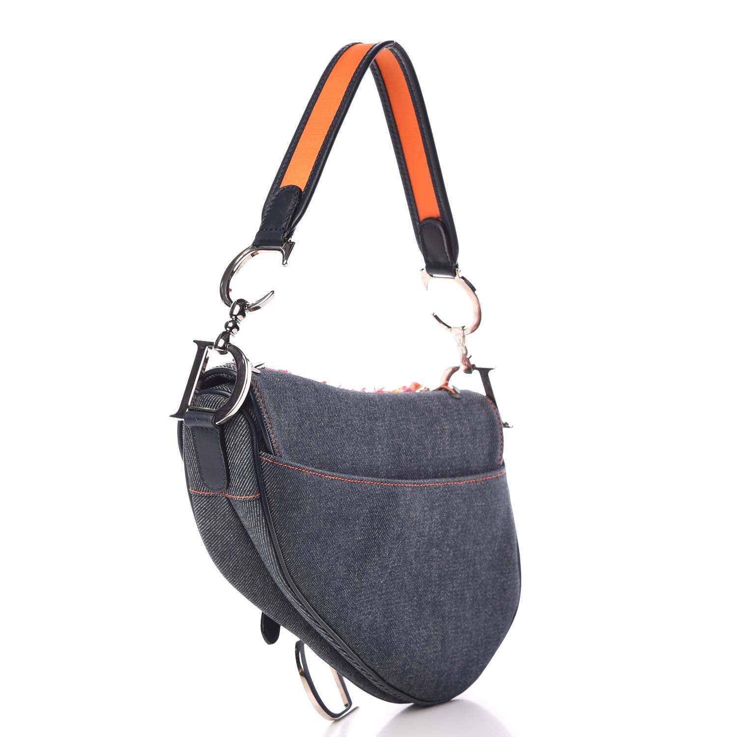 Christian Dior Denim Embroidered Saddle Bag Blue Multicolor 3 of 9