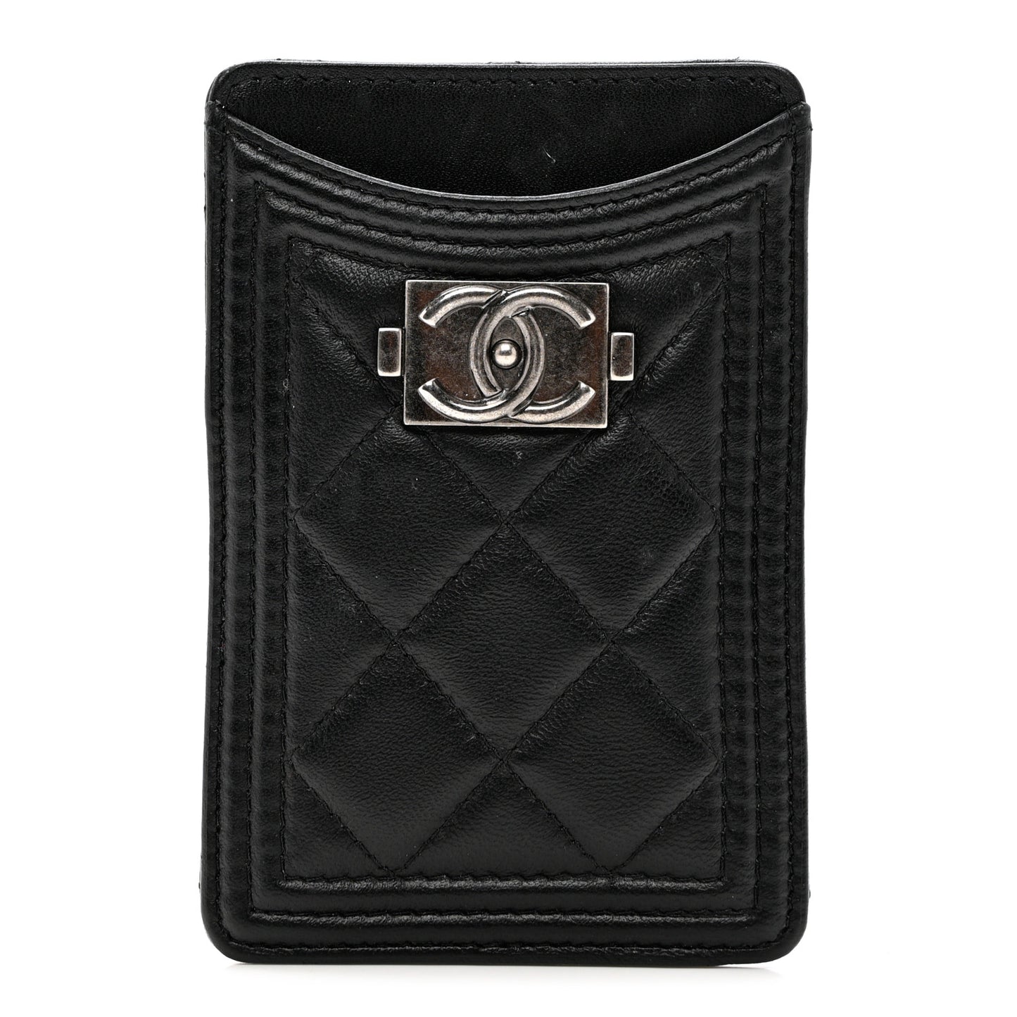 Calfskin Quilted Boy Card Case Black