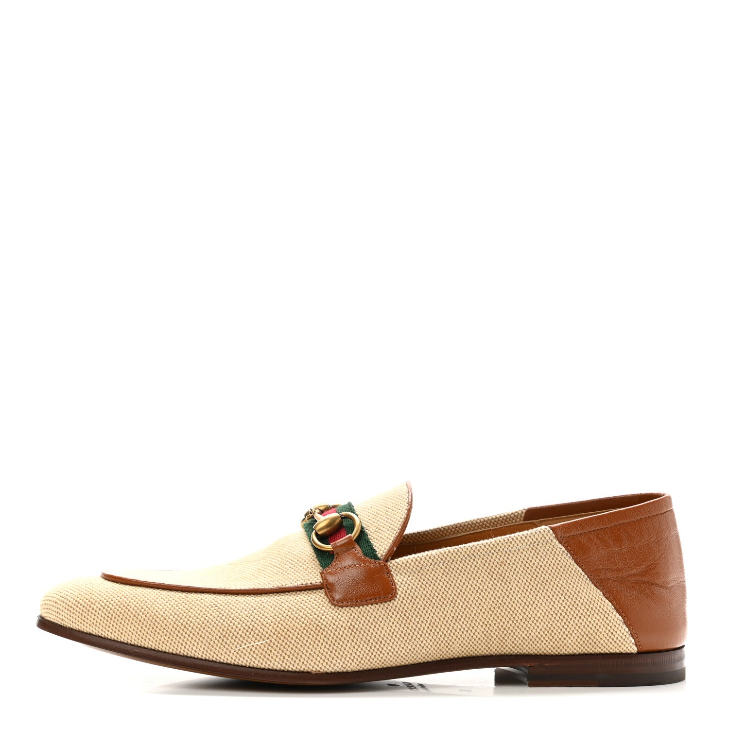 Gucci Canvas Web Mens Brixton Horsebit Loafers 9 Sand Light Cuir 1 of 8