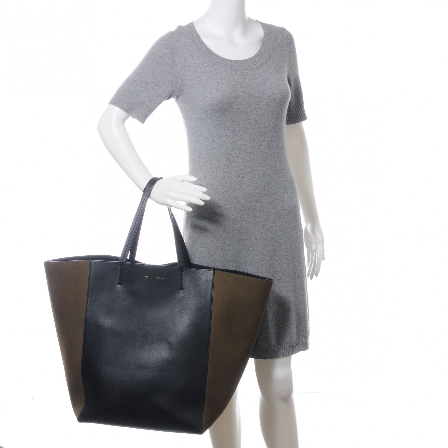 Celine Lambskin and Nubuck Medium Horizontal Cabas Phantom Black Khaki 2 of 8