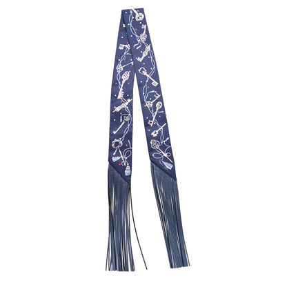 Hermes Silk Metallic Agneau Les Cles A Pois Fringed Twilly Bleu Marine Gris Argent Multicolor 2 of 4
