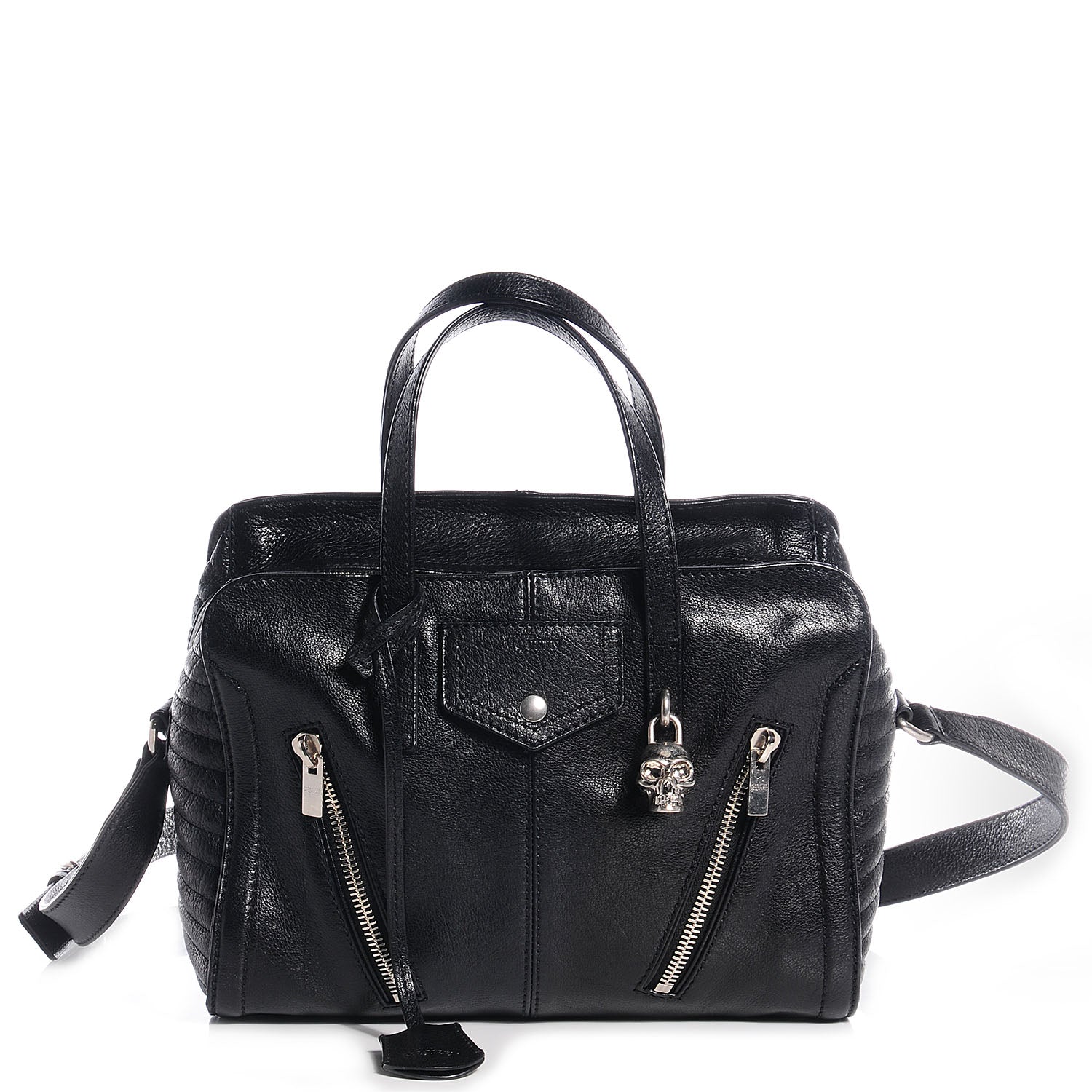 Alexander McQueen Leather Padlock Zip Around Biker Satchel Black 1 of 9