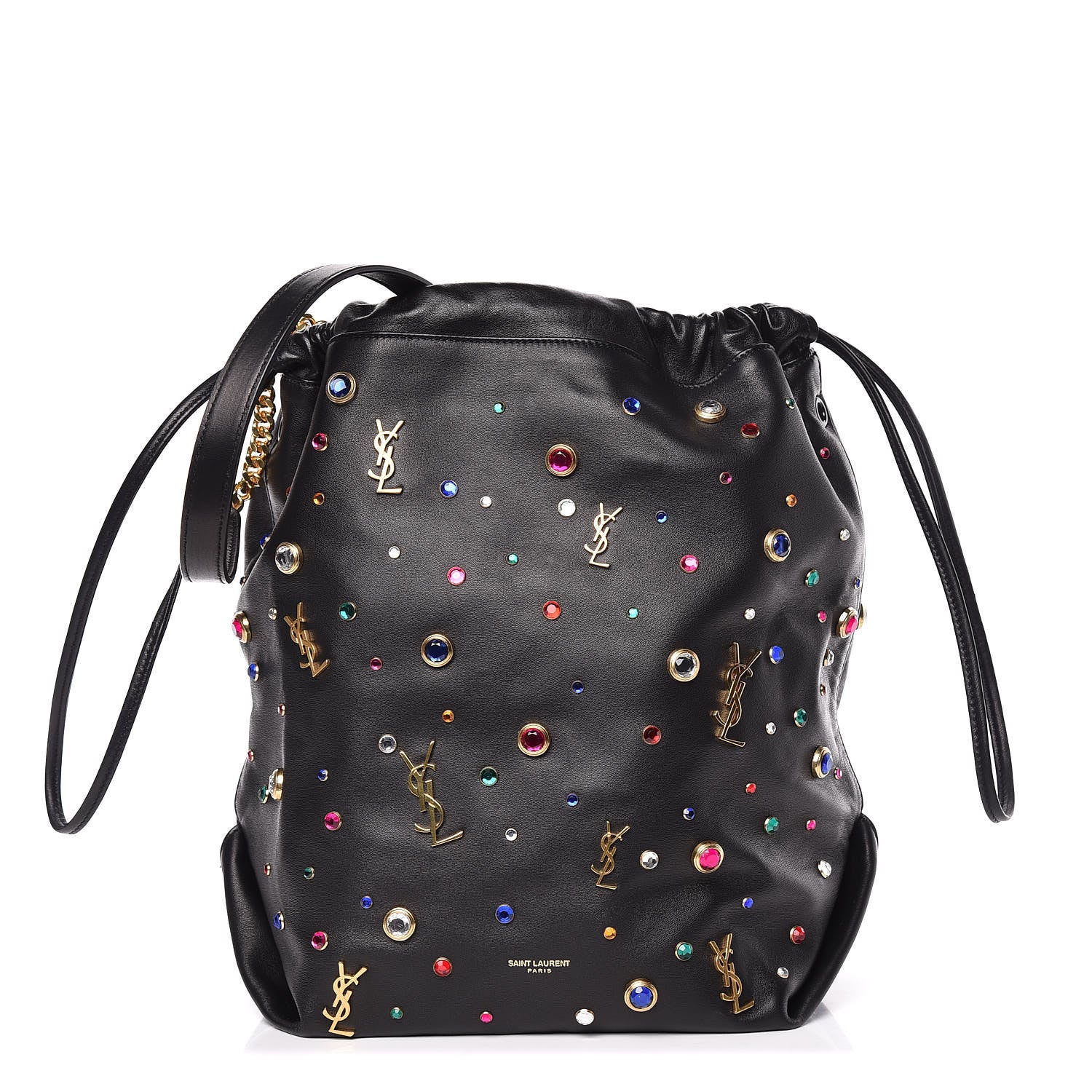 Saint Laurent Lambskin Charm Studded Teddy Drawstring Bag Black 1 of 10