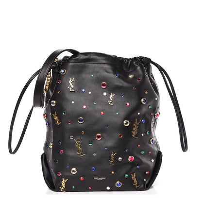 Saint Laurent Lambskin Charm Studded Teddy Drawstring Bag Black 1 of 10