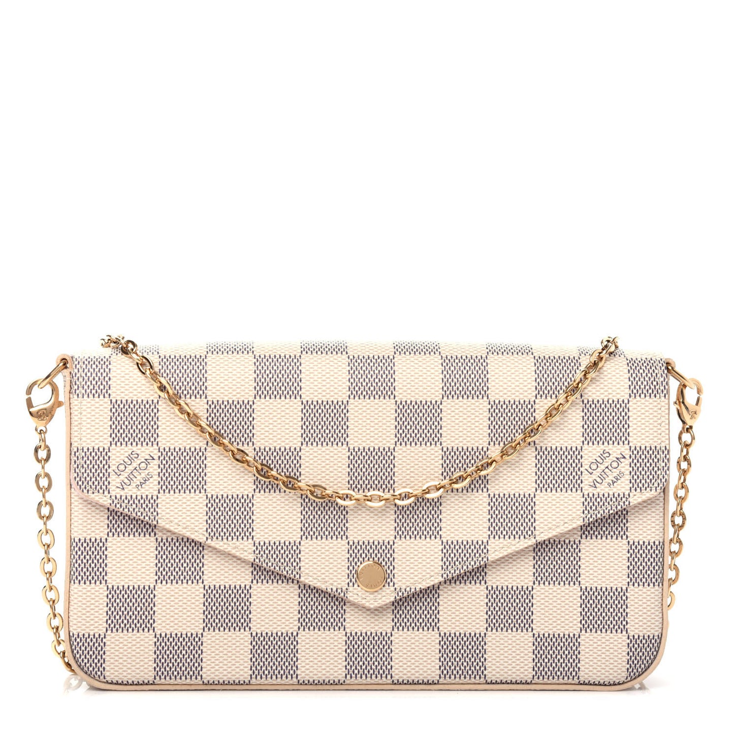 Damier Azur Pochette Felicie Chain Wallet Rose Ballerine