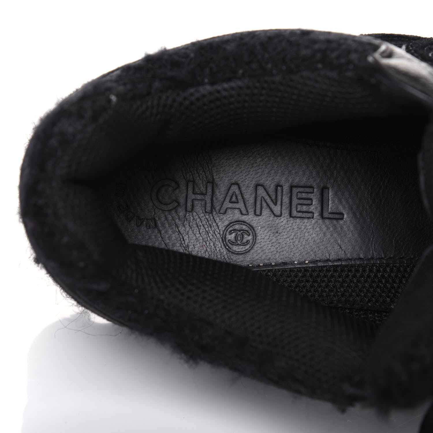 Chanel Tweed Suede Goatskin CC Sneakers 37 Black White 7 of 15