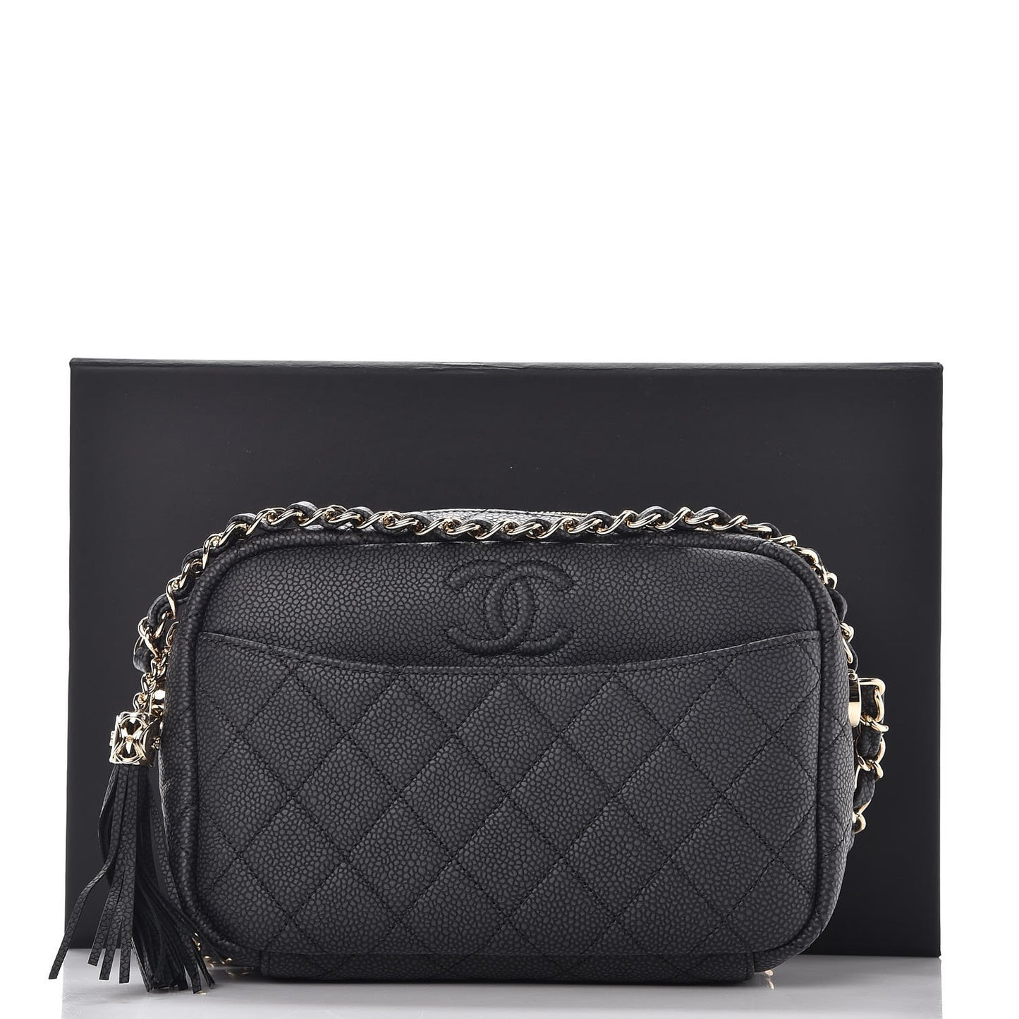 Caviar Quilted Coco Tassel Camera Case Black