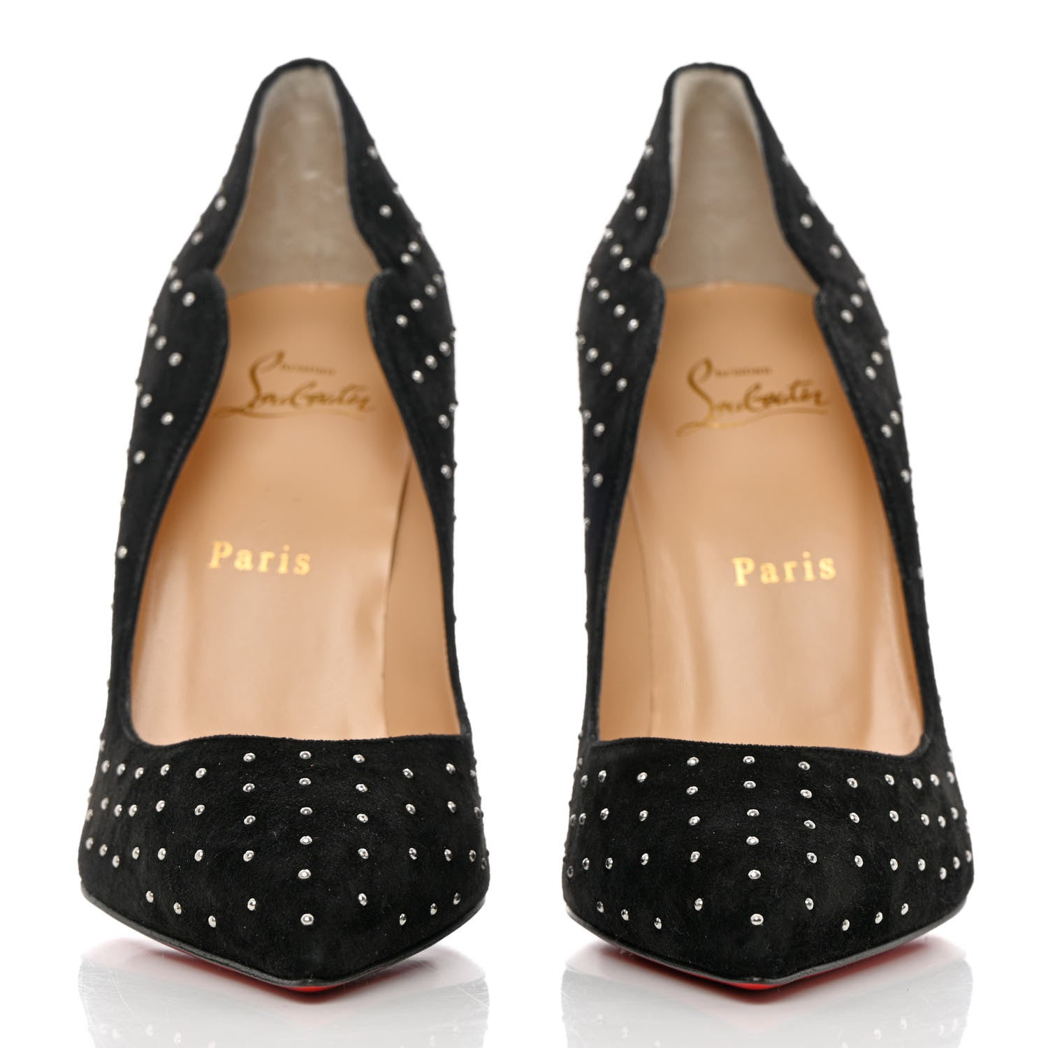 Christian Louboutin Veau Velours Studded Hot Chick 100 Pumps 38 Black Silver 2 of 13