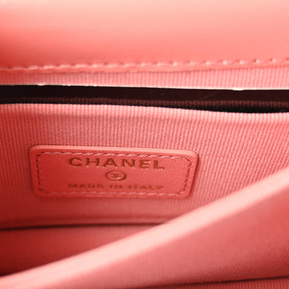 Chanel Lambskin Quilted Top Handle Flap Clutch With Chain Pink 6 of 10