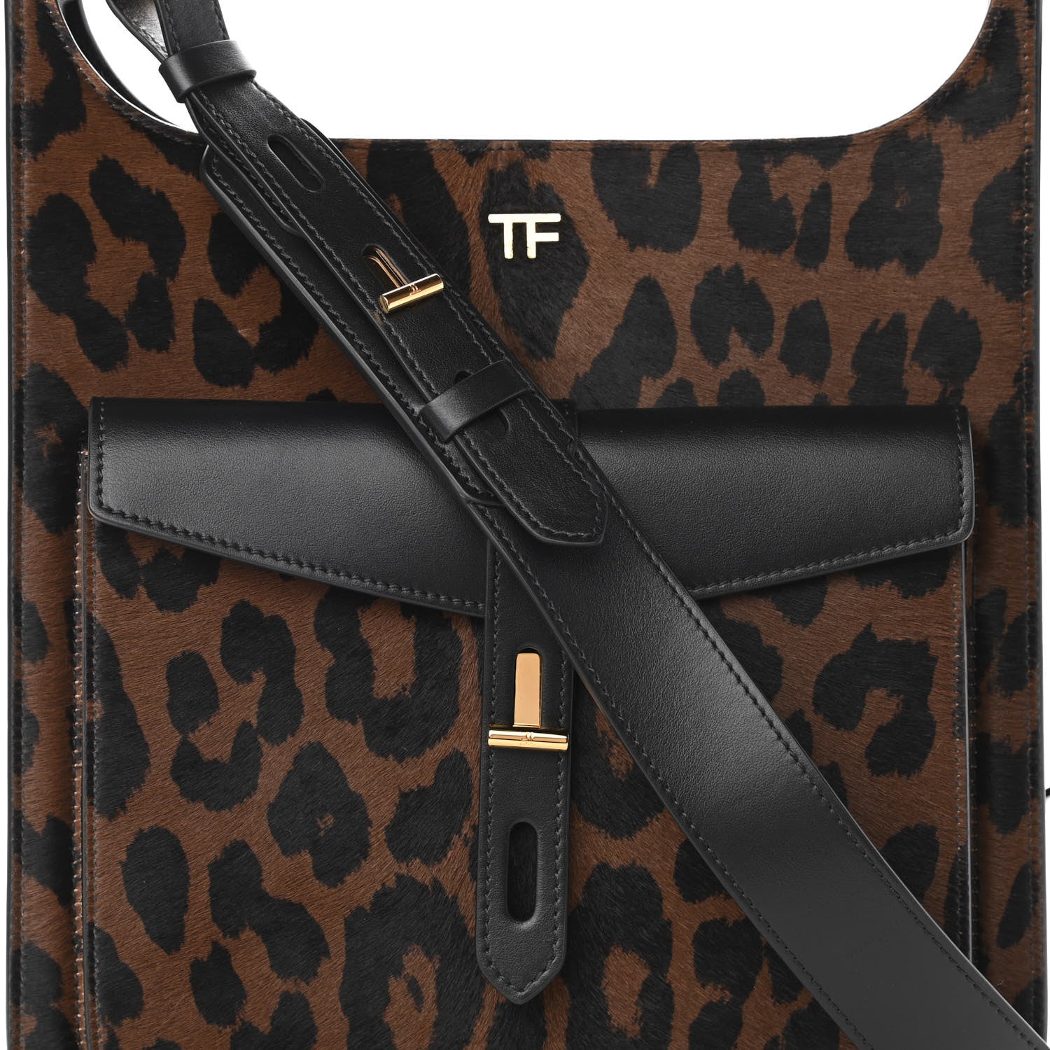 Tom Ford Calfskin Calf Hair Leopard Print Medium T Twist Tote Dark Whisky Black 7 of 10
