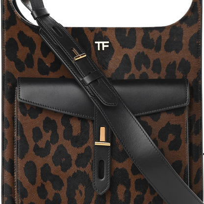 Tom Ford Calfskin Calf Hair Leopard Print Medium T Twist Tote Dark Whisky Black 7 of 10