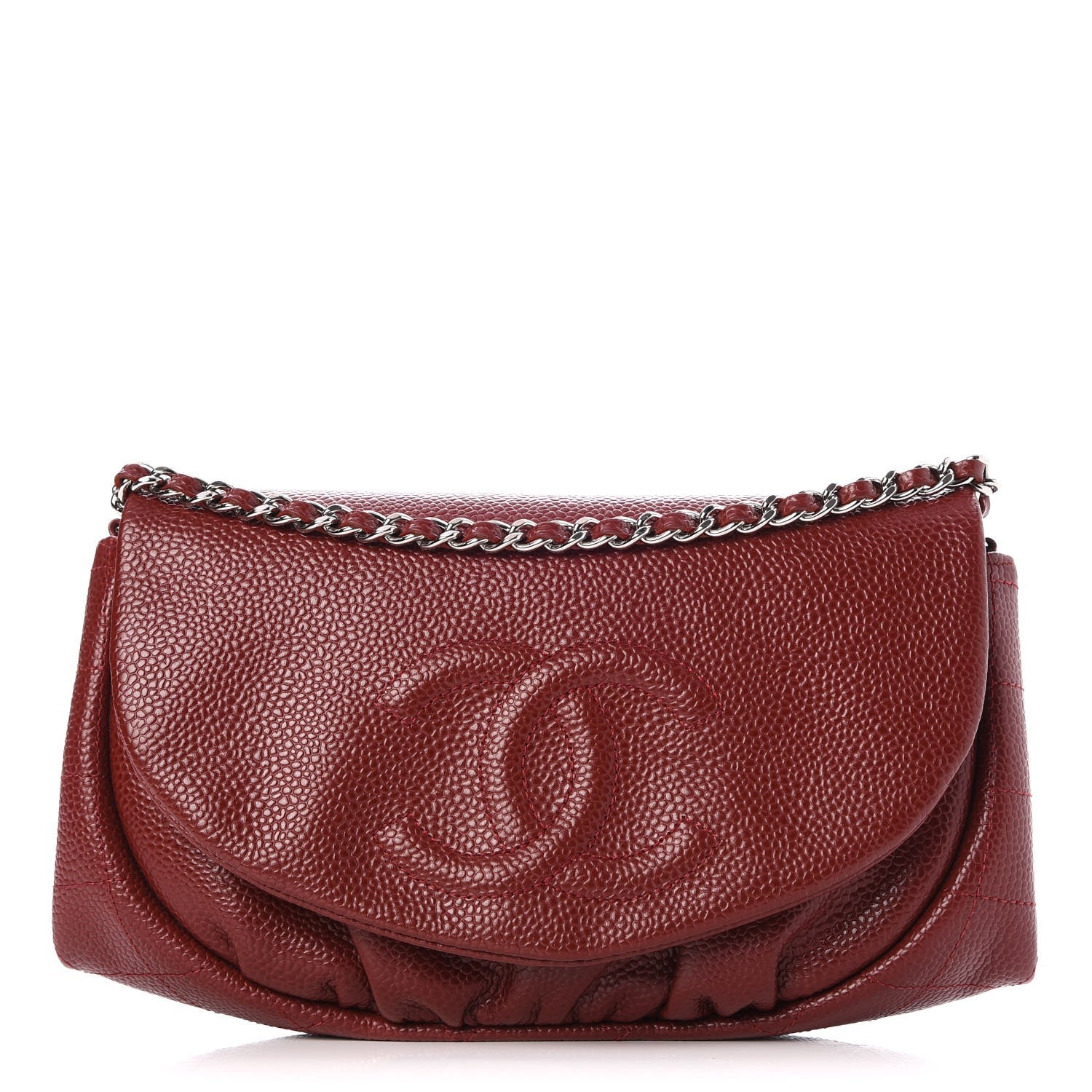 Chanel Caviar Half Moon Wallet On Chain WOC Dark Red 1 of 10