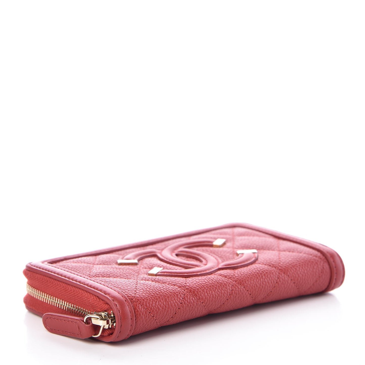 Caviar Quilted Medium Filigree Zip Around Wallet Dark Red