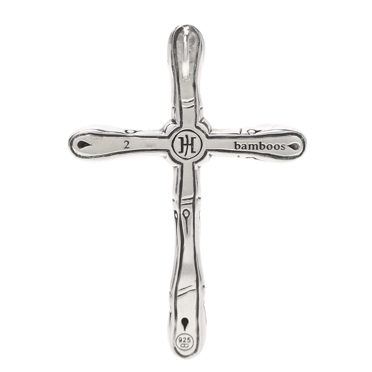 Sterling Silver Black Sapphire Bamboo Cross Pendant