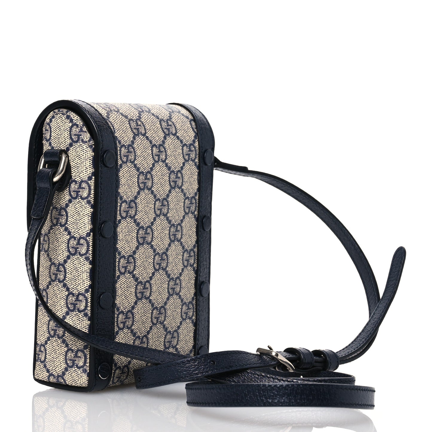 GG Supreme Monogram Textured Dollar Calfskin Mini Horsebit 1955 Crossbody Bag Beige Blue