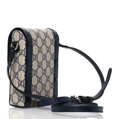 Gucci GG Supreme Monogram Textured Dollar Calfskin Mini Horsebit 1955 Crossbody Bag Beige Blue 3 of 14