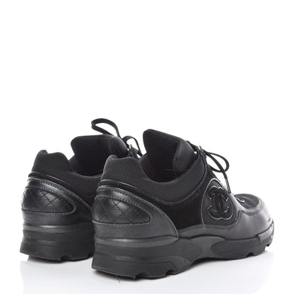 Chanel Suede Calfskin CC Sneakers 38 Black 4 of 10