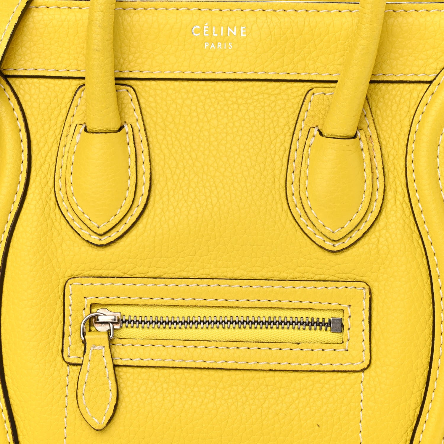 Celine Drummed Calfskin Nano Luggage Citron 7 of 11