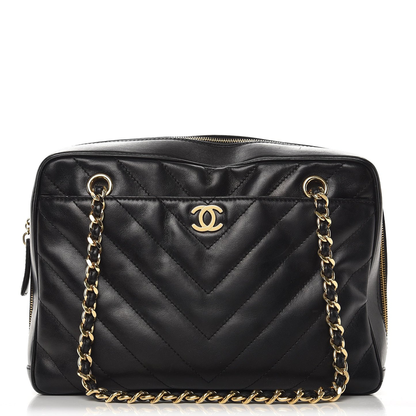 Lambskin Chevron Quilted Camera Case Black