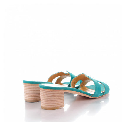 Hermes Chevre Velours Oasis Sandals 37.5 Emeraude 4 of 10