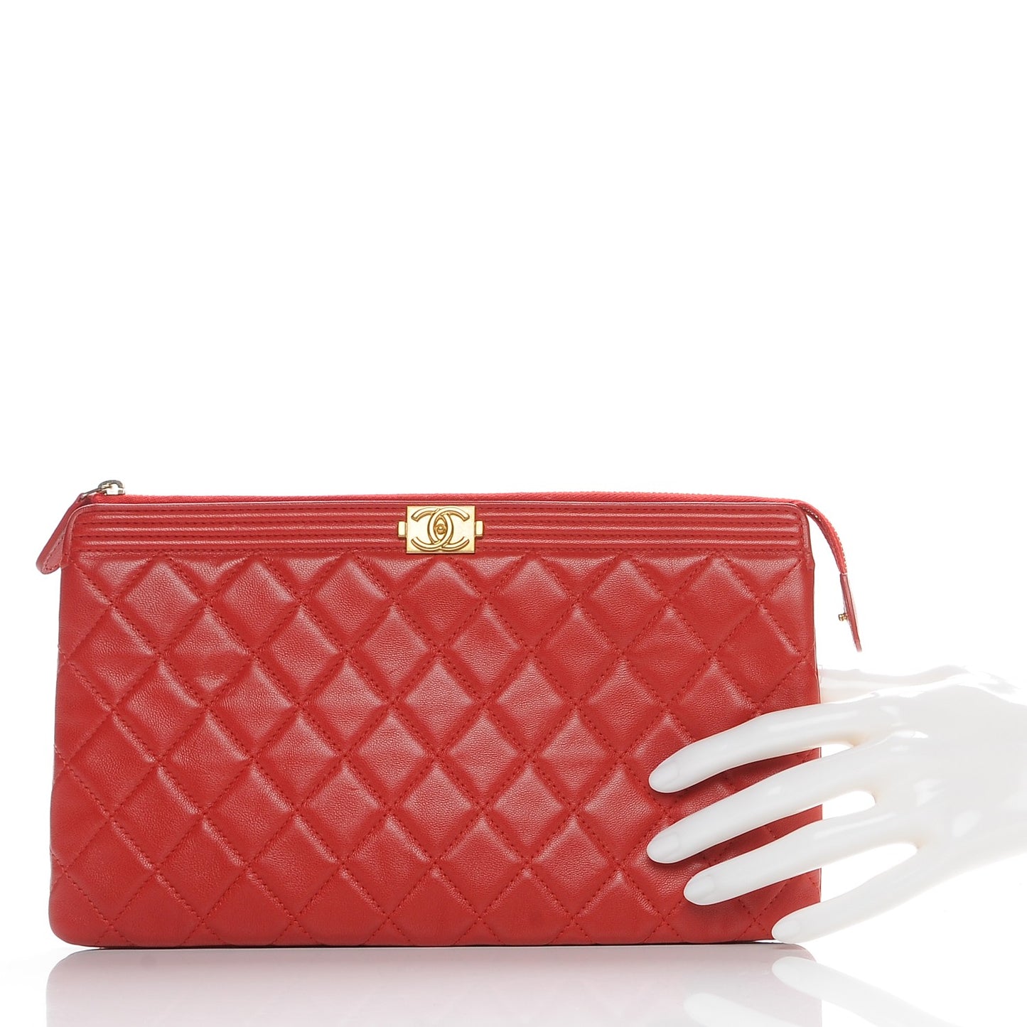 Lambskin Quilted Small Zipped Boy Pouch Red