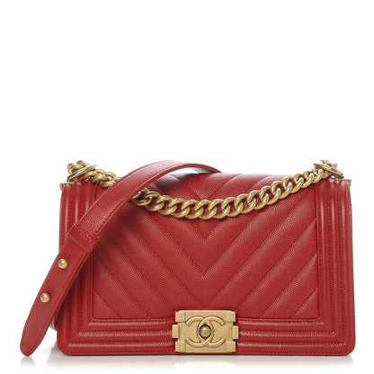 Chanel Caviar Chevron Quilted Medium Boy Flap Red 1 of 8
