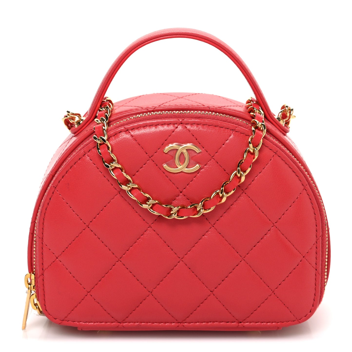 Lambskin Quilted Small Chic Riviera Top Handle Vanity Case Red