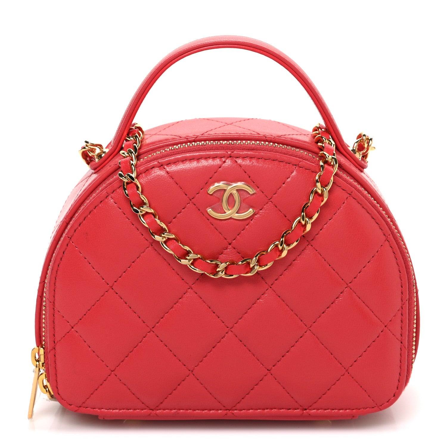 Chanel Lambskin Quilted Small Chic Riviera Top Handle Vanity Case Red 1 of 10