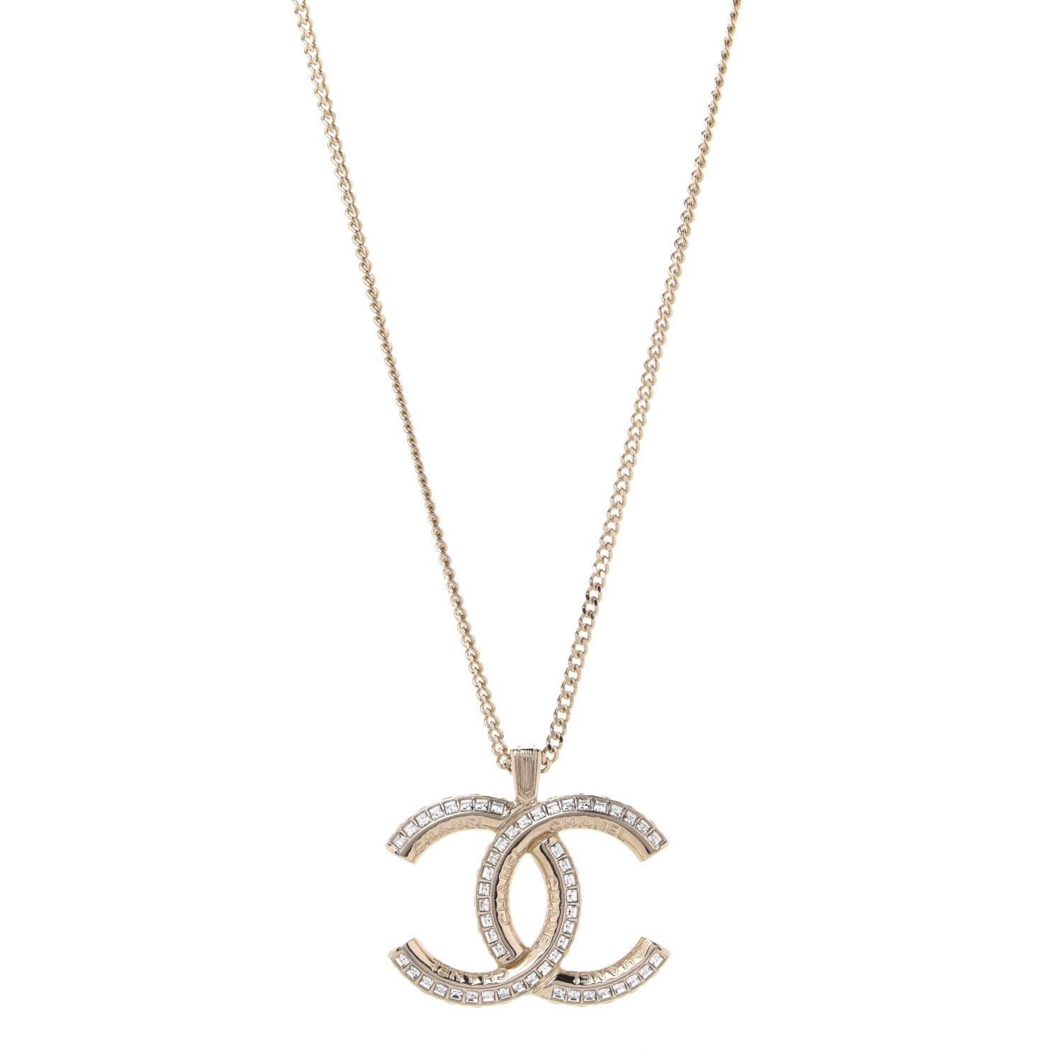 Chanel Crystal CC Pendant Necklace Gold 1 of 6