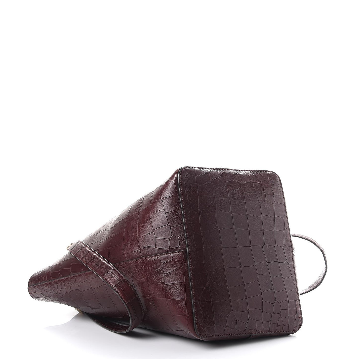 Deep Calfskin Crocodile Embossed Kite Bucket Bag Oxblood