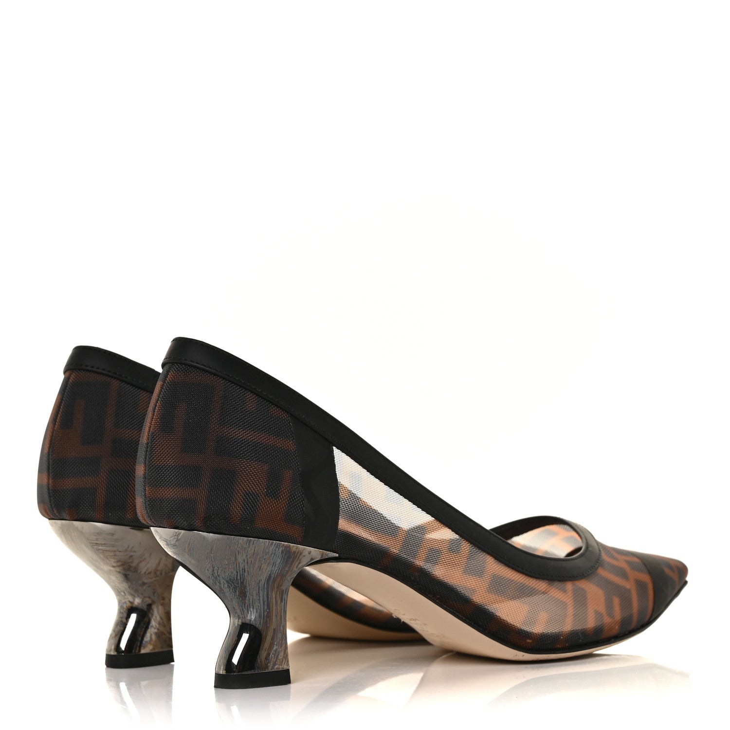 Fendi Technical Mesh Vitello Gommato FF Colibri 55mm Pumps 38.5 Tobacco Moro Black 4 of 7