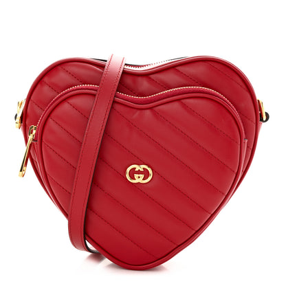 Gucci Calfskin Matelasse Diagonal Mini Interlocking G Heart Shoulder Bag Hibiscus Red 1 of 11