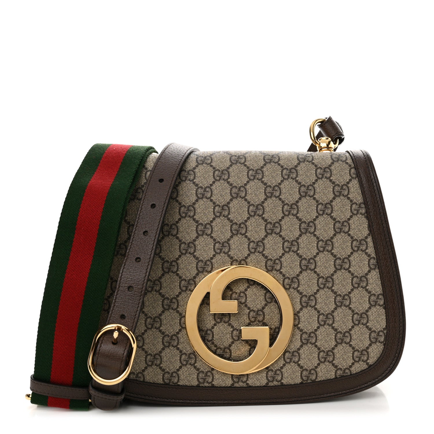Gucci GG Supreme Monogram Textured Dollar Calfskin Web Medium Blondie Shoulder Flap Bag Beige Ebony New Acero 1 of 15